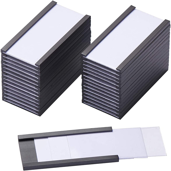 Portaetiquetas magnéticos de 1x2 pulgadas con imanes, portatarjetas de datos magnéticos con protectores de plástico transparente para pizarra blanca con estante de Metal